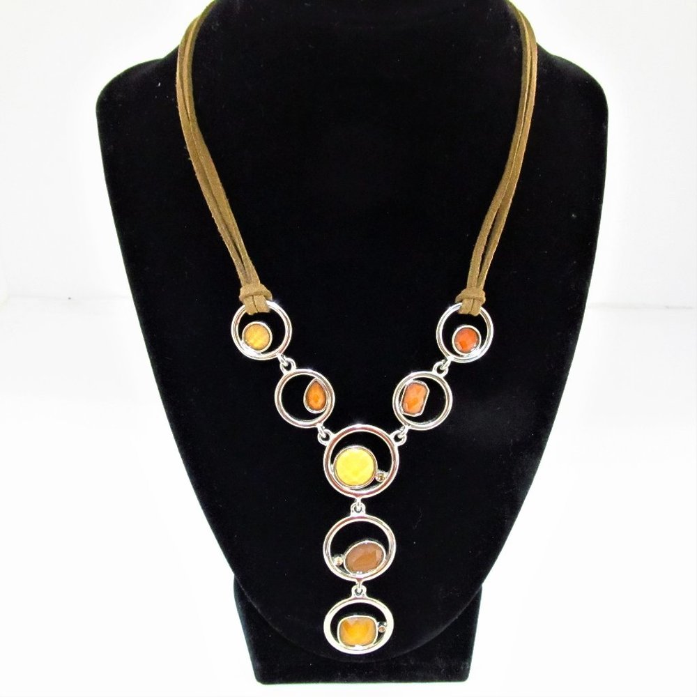 Lia Sophia Leather & Silver with Enamel Necklace